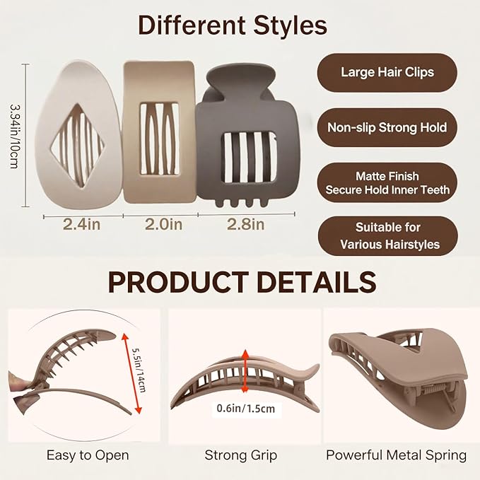 Large Flat Hair Clips for Woman,4PCS French Flat Hair Claw Clips,Duckbill Hair Clips for Thick and Thin Hair,Matte No-Slip Hair Clip Strong Hold Barrettes