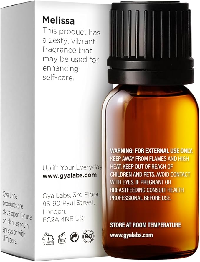 Gya Labs Melissa Essential Oil - 0.34 Fl Oz - for Hair, Skin, Diffuser, Aromatherapy & DIY Candle Making Scent