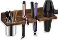 Hair Tool Organizer Wall Mounted - Wooden Dryer Holder, Blow Dryer Holder for Bathroom, Rustic Styling Tools Organizer for Flat Iron, Curling Wand, Hair Straighteners, Brushes, Brown