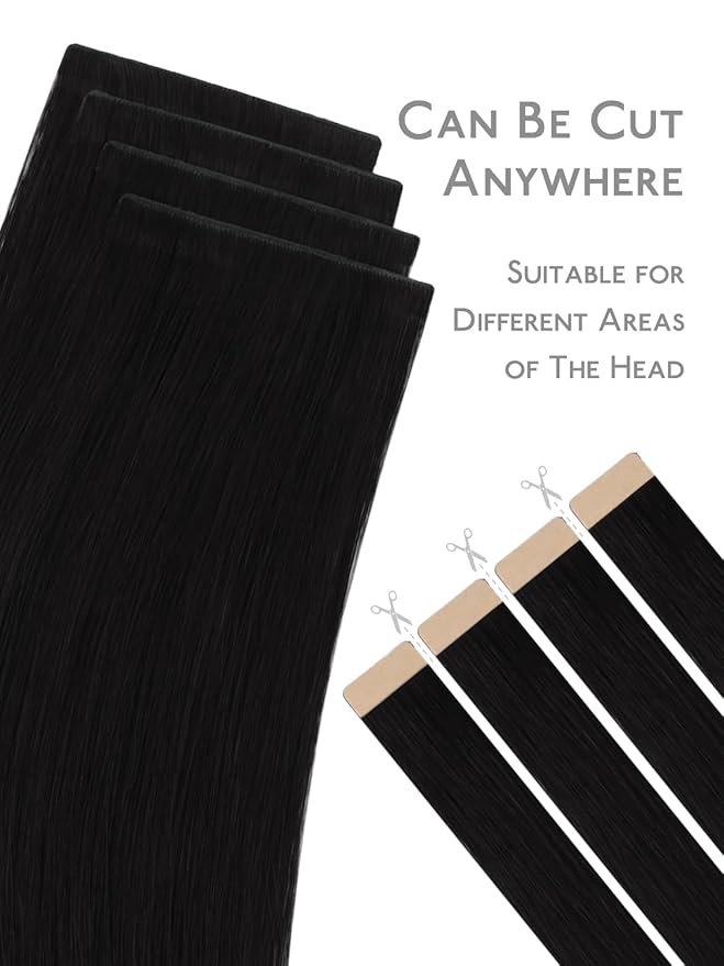 WENNALIFE Invisi Edge 8cm Tape in Hair Extensions Human Hair, 18 Inch 50g 10pcs, Jet Black Invisible Remy Tape Ins Straight Reusable Natural Injected Weft Extensiones De Cabello Humano