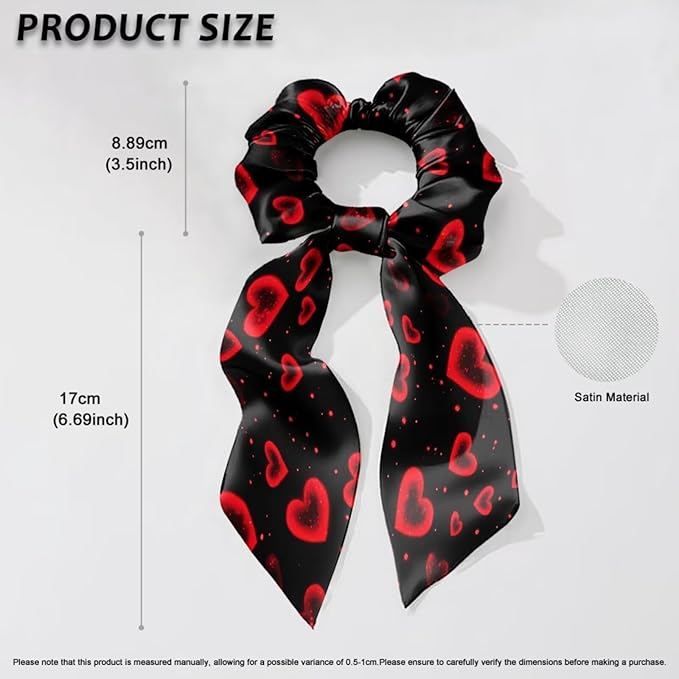 Heart Dessert Elastic Ribbon Bow Hair Ties 2 Piece Pink Black Knotted Bow Hair Scrunchies Chic Hair Scarf Valentine's Day Ribbon Scrunchies
