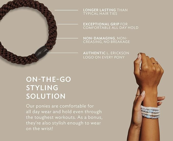 L. Erickson Grab & Go Ponytail Holders, Atlantic, Set of Fifteen - Exceptionally Secure with Gentle Hold