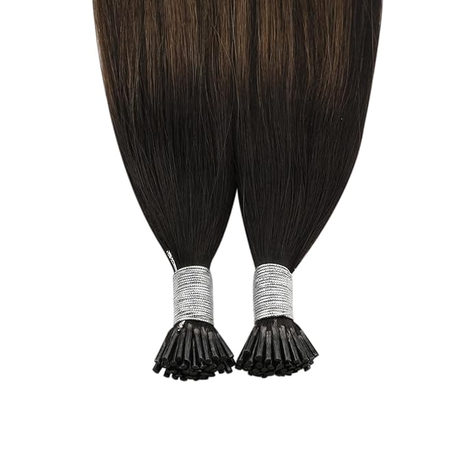 YoungSee Itip Hair Extension Real Human Hair Brown I Tip Extensions Dark Brown Balayage Brown Itip Hair Extension Real Human Hair 14 Inch Ombre Itips Extension Short Hair 50g 80s for Adding Volume