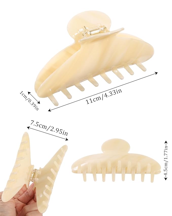 HAIMEIKANG Large Acetate 4 Inch Hair Claw Clip for Women - French Style Hair Claws for Thick Hair with Non-Slip Teeth, Hair Accessories for Updos, Buns & Ponytails