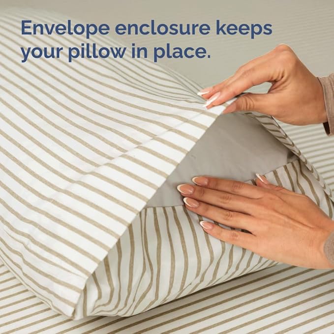 Queen Pillow Cases Set of 2 - Ultra Soft Hotel Quality Pillowcase Covers - Comfy, Cozy & Wrinkle Free - Shrinkage & Fade Resistant - Machine Washable Pillow Protectors - 2 Piece Set - Beige Stripes 2