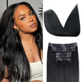 Yaki Straight Clip in Hair Extensions for Black Women Brazilian Human Hair Extensions 8Pcs Remy Hair Extensions Clip in Human Hair with 18Clips Double Lace Weft 120g 14inch Natural Black
