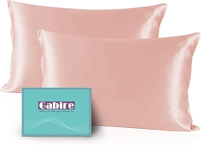 Mulberry Silk Pillow Cases Set of 2, Both Sides Real Silk Pillowcases for Hair and Skin Cool Pillowcase Organic Silk Pillowcase 2 Pack with Hidden Zipper, Coral Pink, Queen (20"×30")
