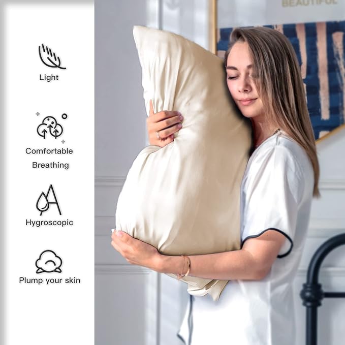 Silk Pillowcase for Hair and Skin,Soft,Breathable and Sliky 100% Silk Pillowcases King Set of 2,Both Sides Natural Mulberry Silk Pillow Cases with Hidden Zipper(King Size 20"X 36",2pcs)