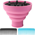 Universal Foldable Hair Dryer Diffuser, Travel Hair Dryer Diffuser Attachment with Comb, Portable Hairs Diffusers Blow Dryers Attachment for Natural Thick Hairs(Color:Pink)