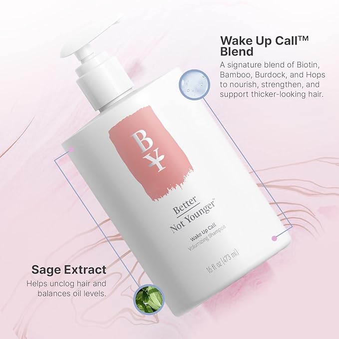 Better Not Younger Wake Up Call Volumizing Biotin Shampoo 16 oz – Designed for Women Over 40 with Thinning Hair - Volumizes, Lifts & Nourishes - Sulfate Free, Color - Safe Shampoo for Fine Hair.