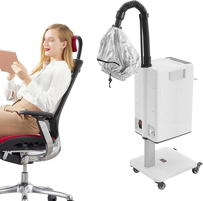 Professional Hair Salon Steamer,Hair Steamer with Temperature and Time Adjustment,Stand Hair Dryer, Nano Hair Steamer Machine(White 500w)
