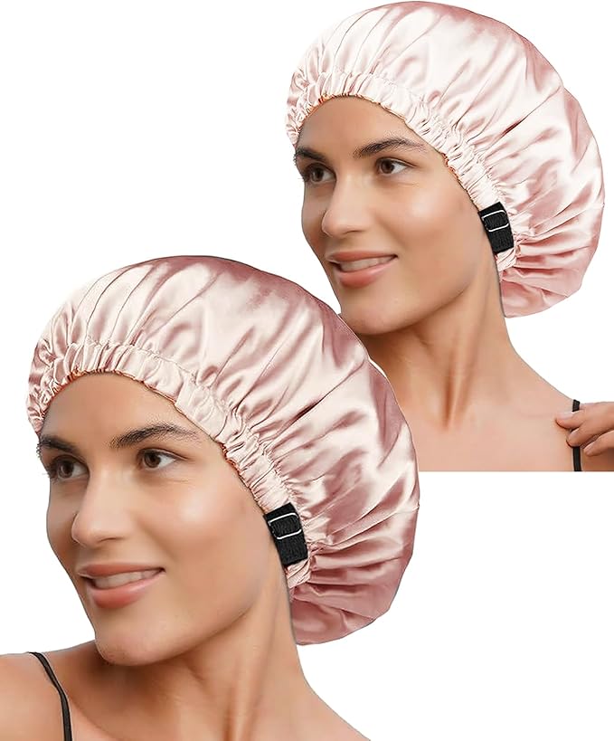 2PACK Satin Bonnet Hair Bonnet For Sleeping Silk Bonnets Womens Silky Night Caps Double Layer Curly Hair Sleep Cap