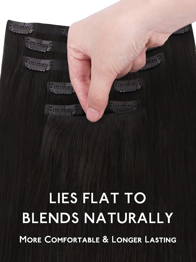 WENNALIFE Genius Seamless Clip in Hair Extensions Real Human 18 inch 120g 7 Pcs Natural Black Hair Extensions Clip Ins Luxury Remy De Cabello Humano Straight Invisible Fuller Reusable