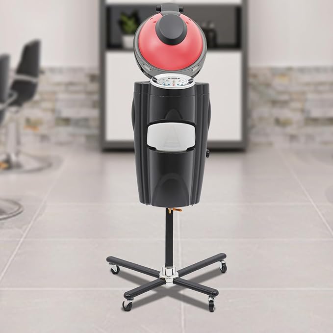 Hair Steamer Professional Hair Salon Steamer with 12 Color Light & Ozone，Adjustable Height Hair Steamer with Wheels (Black)