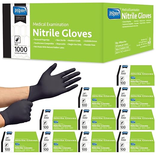 Inspire Case of 1000 Nitrile Gloves | THE ORIGINAL Quality Black Disposable Glove Latex Free | 4.5 Medical Cooking Cleaning Mechanic (Black Size Small)