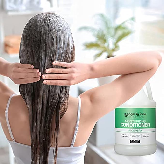 Ginger Lily Farms Club & Fitness Moisturizing Conditioner for Dry Hair, 100% Vegan & Cruelty-Free, Aloe Vera Scent, 1 Gallon Refill (Pack of 4)
