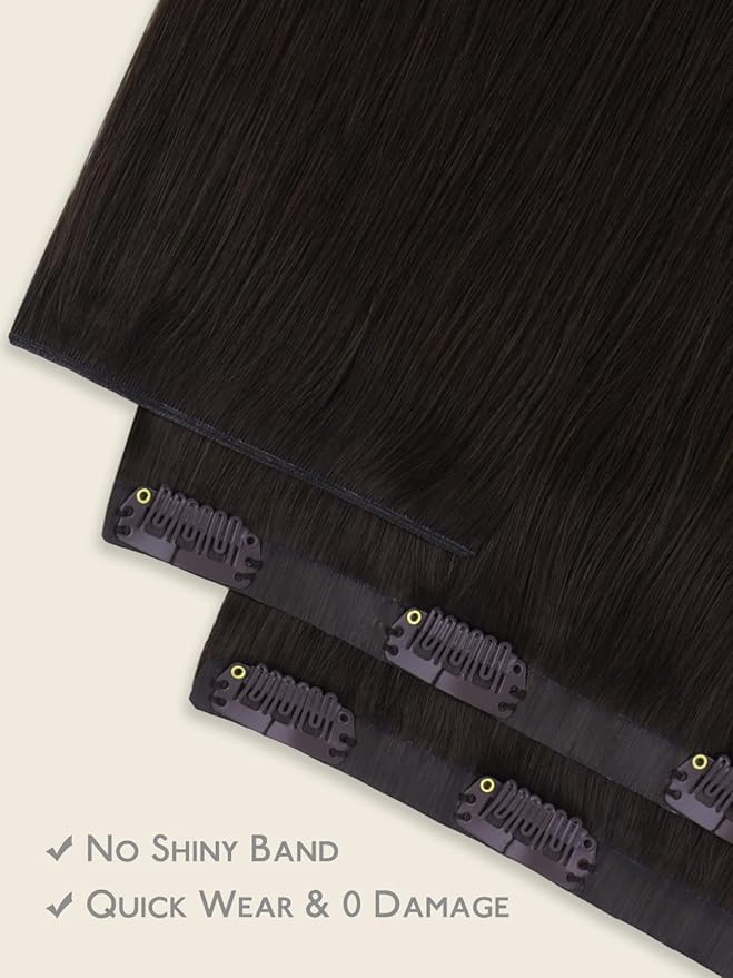 WENNALIFE Genius Seamless Clip in Hair Extensions Real Human 20 inch 140g 7 Pcs Dark Brown Hair Extensions Clip Ins Luxury Remy De Cabello Humano Straight Invisible Fuller Reusable