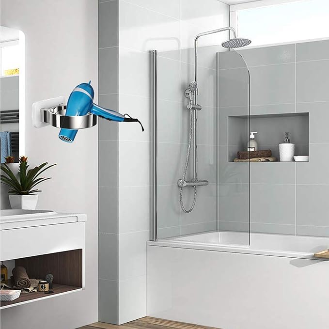 Hair Dryer Holder, Bathroom Cabinet Door Blow Dryer Stand, Blow Dryer Holders Wall Mount - Extra Large Rim (Silvery)