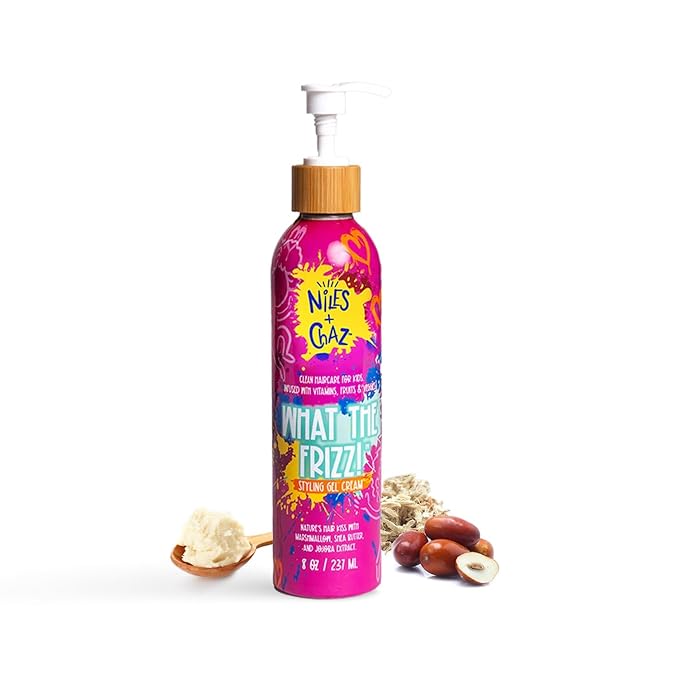 Niles and Chaz What the Frizz! Styling Gel Cream - Kids Curl Cream, Frizz Control, Hydrated & Defined Curls - Paraben, Sulfate, Silicone Free - Curly, Coily, Wavy Hair Products for Kids (8 fl Oz)