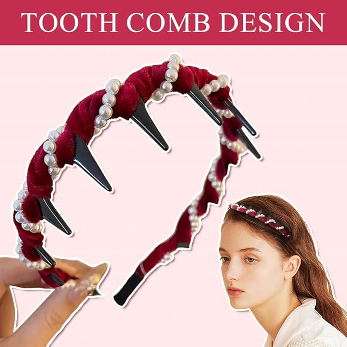 Vintage High Cranium Artificial Pearl Hairband, New Elegant Braided Pearls Headbands with Teeth for Women, Anti-slip Decorative Hair Bands Fashion Hair Accessories Gifts (3Pcs, One Size)