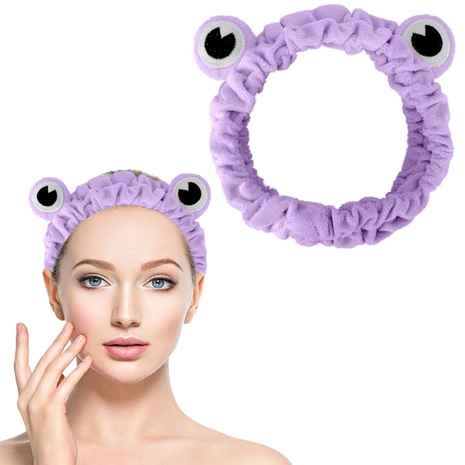 Jowmoy Purple Frog Eye Elastic Headband - Versatile for Spa, Skincare, Makeup, Face Wash, Fun Gift for Women (1 Pack)
