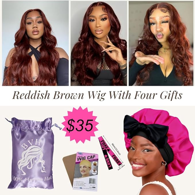 BVH 30 Inch Reddish Brown 13x6 Lace Front Wigs Human Hair Body Wave Wigs Human Hair 200 Density Hd Lace Frontal Wigs M Hairline 33# Brown Wigs (13x6 Reddish Brown Lace Front Wigs Human Hair, 30 Inch)