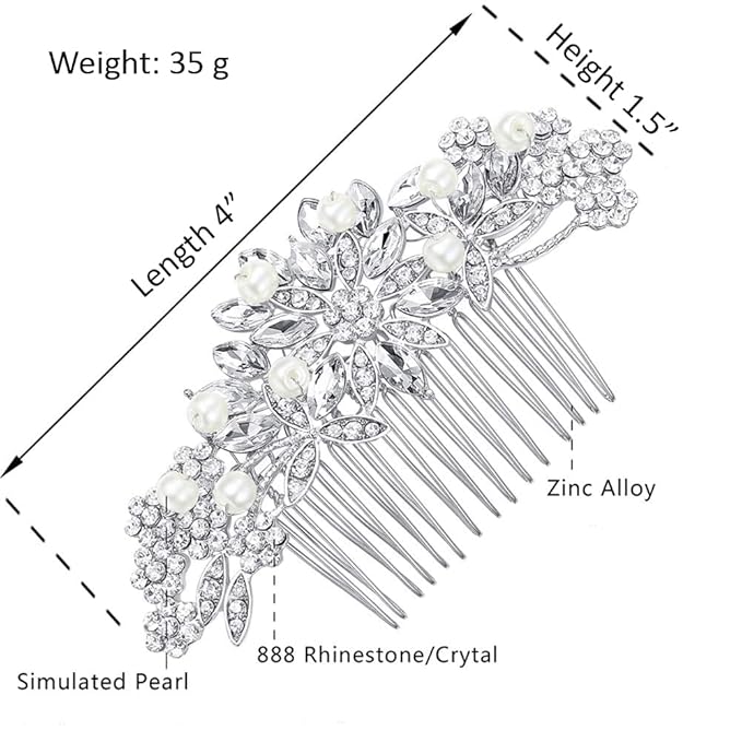 Crystal Wedding Hair Comb Bridal Hair Comb Pearl Wedding Headpiece Silver Hair Accessories