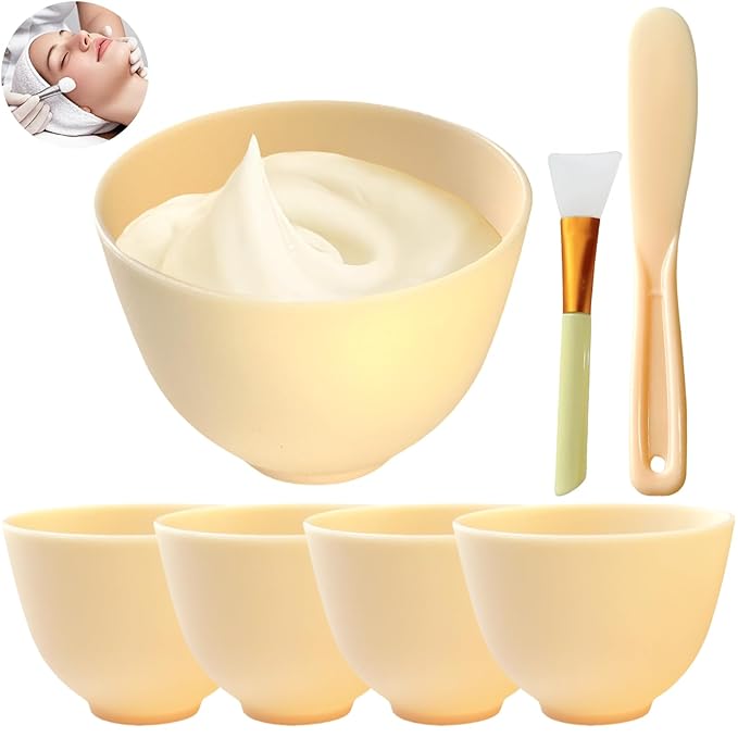 7Pcs Silicone Facial Mask Bowl DIY Face Mask Mixing Bowl for Home Salon Spa Face Skin Applicator, Yellow