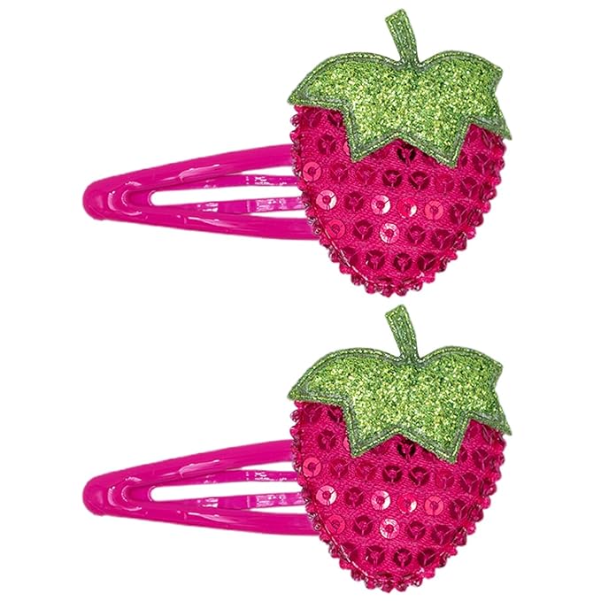 IKOLA Snap Hair Clips for Girls, Sequin Strawberry Hair Clips Water Drop Non Slip Fabric Hair Barrettes Sparkly Hair Accessories for Kids, Toddler Girls - Hot Pink