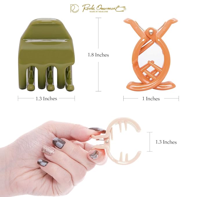 RC ROCHE ORNAMENT 12 Pcs Small Hair Clips for Women 1.3" Inch Thick or Thin Hair Jaw Clamps Secure Strong Hold No Slip, Medium Classic Multicolor