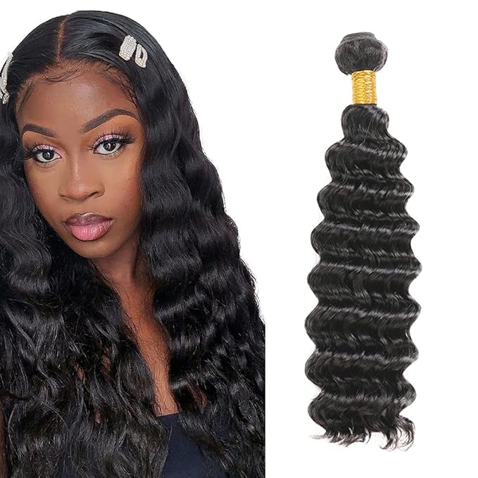 32 Inch Human Hair Bundles Natural Black Deep Wave Bundles Brazilian Virgin Remy Hair Extensions Niegmeag Double Weft Color 1B Deep Wave Bundle Hair Weave 100g