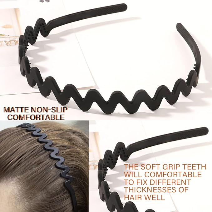 LAPOHI 8 PCS Fashion Effortless Plastic Headbands with Teeth Comb Black Skinny Headbands No Slip Hair Bands for Women Men Teen Girls (Black 8)