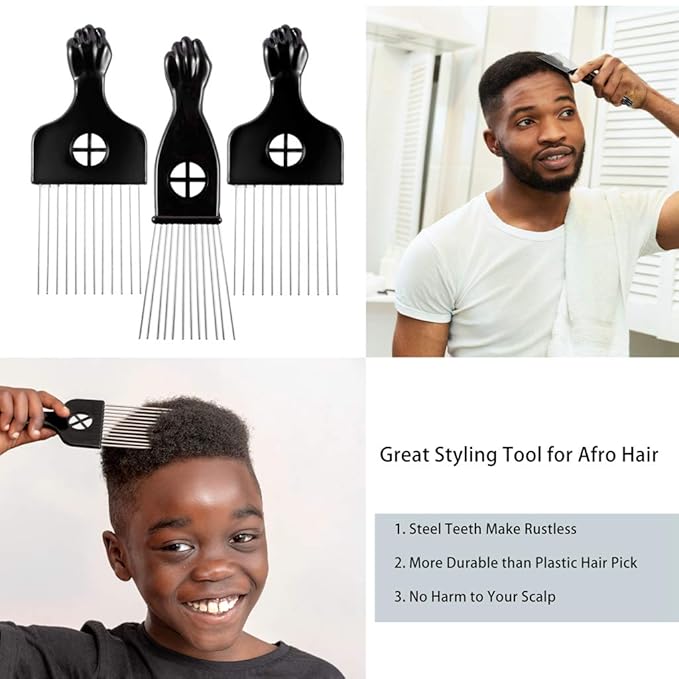 3 Pack CAREHOOD Metal Afro Lift Comb - Wide Tooth for Men's and Women's Curly/Textured Hair, Detangling Tool for Wigs, Braids, and Styling