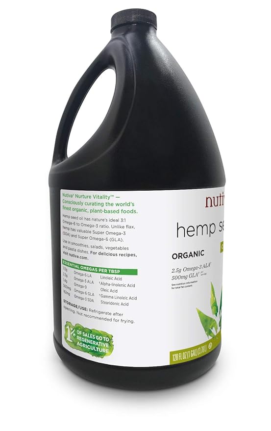 Nutiva Organic, Cold-Pressed, Unrefined Hemp Seed Oil from non-GMO, Sustainably Farmed Canadian Hemp, 1 Gallon 128 Fl Oz