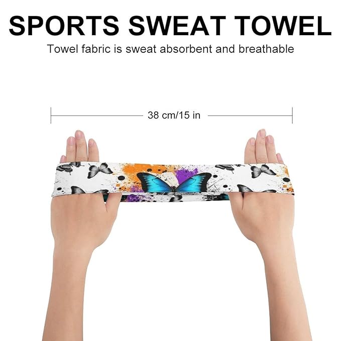 Headbands for Men Women Non Silp Sweatband or Running, Cycling, Basketball, Tennis, Yoga Fitness Hairband for Unisex (Butterfies Watercolor Splashes Butterfly)