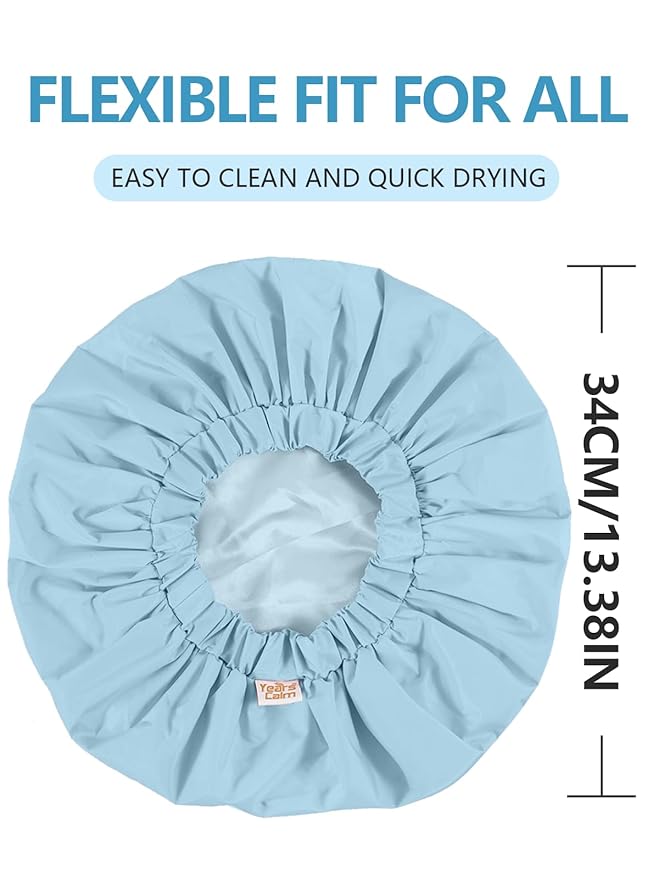 Years calm Reusable Waterproof Shower Caps for Women, Hair Caps for Showers, Double-Layer Elastic Design, for All Hairstyles, Travel-Friendly (Sky Blue)
