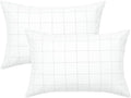 JELLYMONI 100% Natural Cotton Plaid King Pillowcases Set, 2 Pack White with Black Grid Geometric Pattern Printed Pillow Covers with Envelope Closure(Pillows are not Included)
