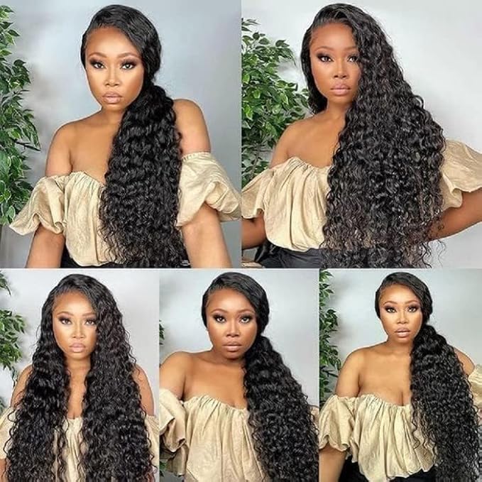250% Density Deep Wave Human Hair Wig 13x6 Mongolian Lace Front Deep Curly Lace Front Wigs Human Hair Pre Plucked Deep Wave Frontal wig For Black Women Full And Thick (28 Inch, 13x6 Wig)