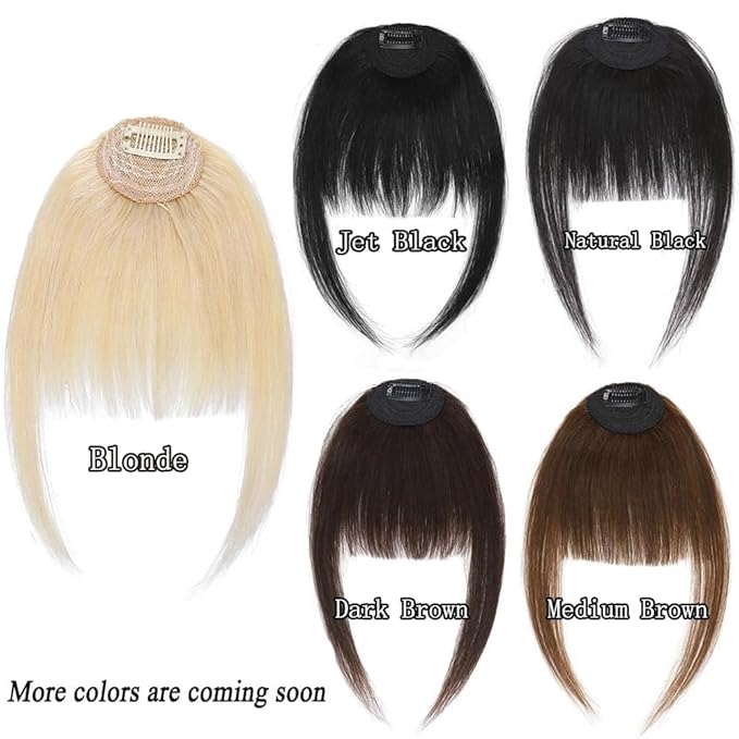 Clip in Bangs Natural Brown Black Color 100% Real Human Hair Wispy Clip on Bangs Extensions Fringe with Temples Hairpieces for Women