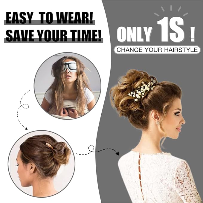HMD Tousled Updo Messy Bun Hairpiece Hair Extension Ponytail with Elastic Rubber Band Updo Ponytail Hairpiece Synthetic Hair Extensions Scrunchies Ponytail Hairpieces for Women