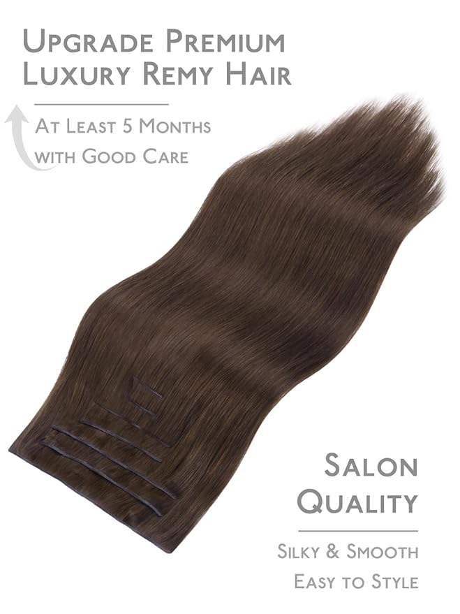 WENNALIFE Genius Seamless Clip in Hair Extensions Real Human 18 inch 120g 7Pcs Chocolate Brown Hair Extensions Clip Ins Luxury Remy De Cabello Humano Straight Invisible Fuller Reusable