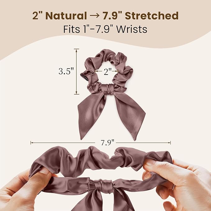 THXSILK 100% Mulberry Silk Bow Scrunchies 3-Pack, 22 Momme Mulberry Silk Hair Ties for Women, Cute Bunny Ear No Damage Ponytail Holders, Fashion Hair Accessories for Girls(M, Purple)