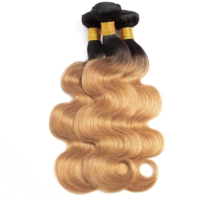 28 30 32 Inch Honey Blonde Bundles Human Hair Ombre Body Wave Bundle Brazilian Virgin Remy Hair Extensions Double Weft 2 Tone Black and Blonde Body Wave Bundle Hair Weave 150g