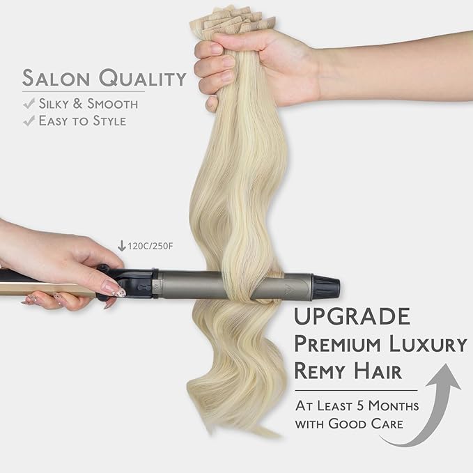 WENNALIFE Invisi Edge & Classic Tape in Hair Extensions Human Hair, 22 Inch 50g 20pcs(10pcs Invisi Edge & 10pcs Classic) Ash Blonde Highlighted Platinum Blonde Invisible Luxury Remy Hair Injected
