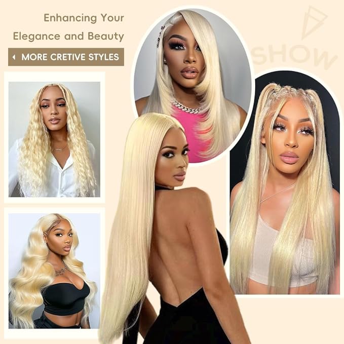 613 13x6 Lace Front Wig Human Hair Straight Blonde Wig Human Hair 613 HD Lace Frontal Wigs 180 Density No Synthetic Blend No Tangle No Shedding Triple Lifespan 3X 100% Real Human Hair 22 Inch