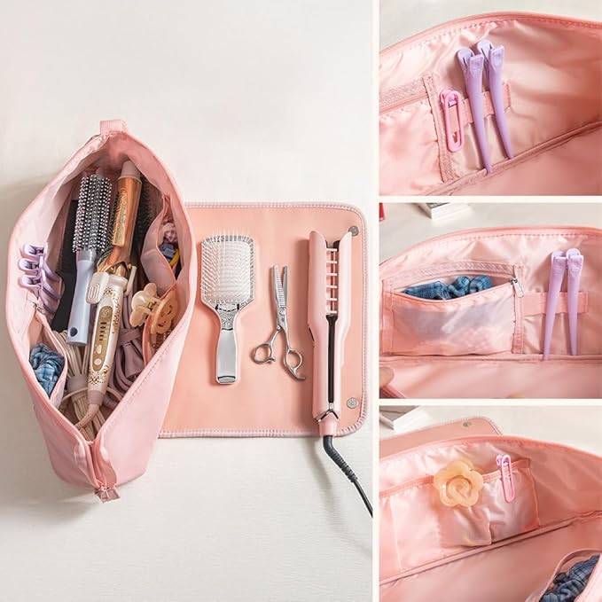 callie Custom Hair Tools Travel Bag, Personalized Portable Hair Accessories Organizer Case Storage Pouch with Heat Resistant Mat, Birth Flower Gifts for Women Men, 18" x 4.7" × 5.9"