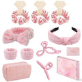 Spa Headband and Wristband Set Top Knotted Headbands Big Hair Claw Clips Butterfly Hair Accessories Satin Silk Scrunchies Quilted Makeup Bag Blank Cards Gift Box Gifts for Women and Teen Girl Gifts