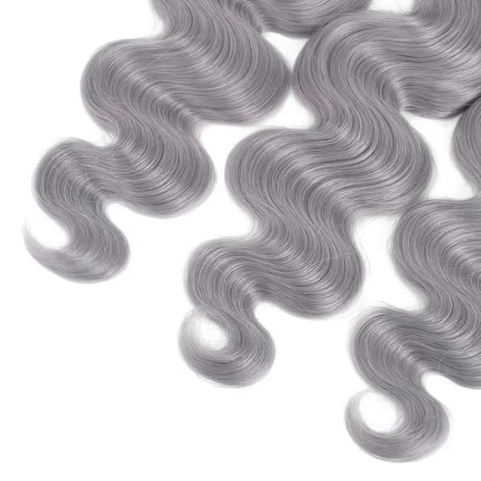26 28 30 Inch Grey Body Wave Bundles Human Hair Light Grey Bundles Silver Human Hair Bundle Double Weft Virgin Remy Pure Grey Body Wave Bundle