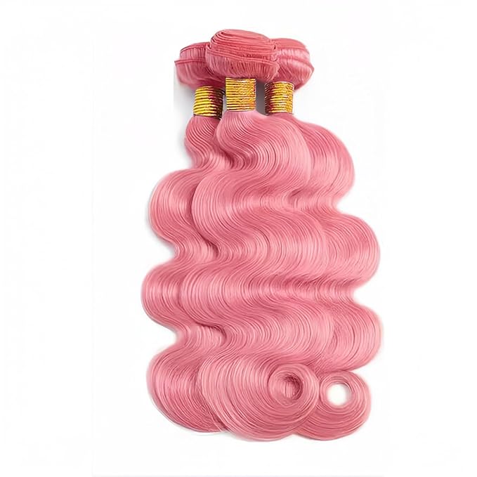 Light Pink Body Wave Bundles Pink Human Hair Bundles 18 20 22 Inch Double Weft Soft and Silky Pink Bundle Hair Weave Niegmeag Peruvian Virgin Remy Hair Extensions
