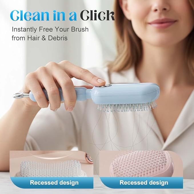 Retractable Cushion Massage Comb, 2026 New Self Cleaning Hair Brush, Anti Static Self Cleaning Hair Brush for Women Men (White)